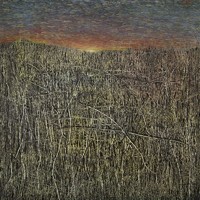 Field with flowing sky II., Pole z płynącym niebem II., Oil on canvas, olej na płótnie, 60x60 cm, 2017